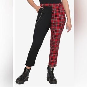 Hot Topic Black & Red Plaid Split Leg Pants- Small